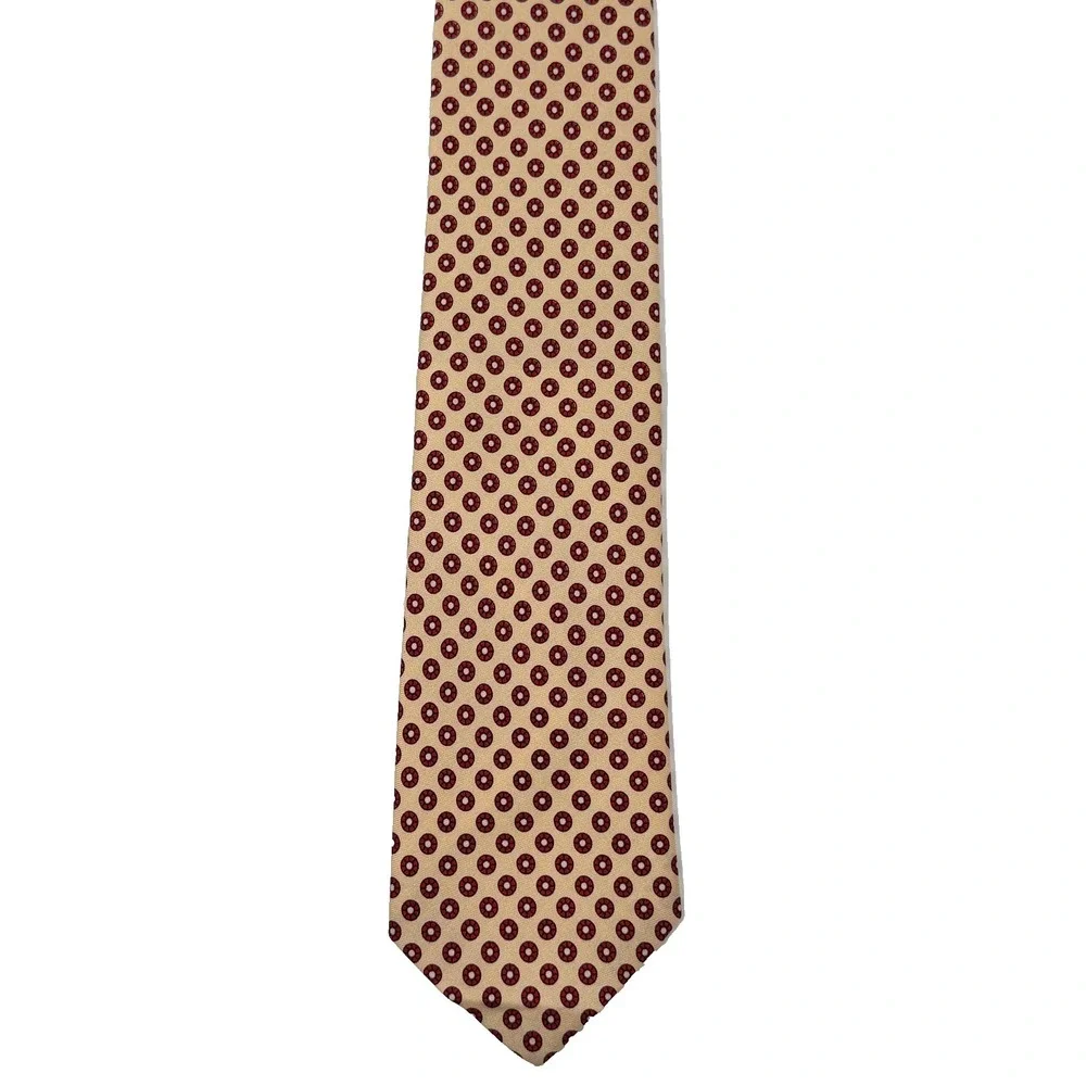 B ALTMAN&CO Silk Necktie Geometric Circle Pattern Beige‎ Red Vintage